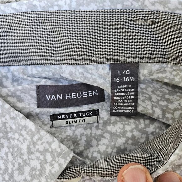 Van Heusen Men Shirt Short Sleeve Slim Fit Never Tuck White/Gray Size L/G NWT - Picture 7 of 10
